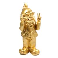 Stoobz Design Tuinkabouter - goudkleurig - peace - 31 cm - polystone - tuinbeeldje