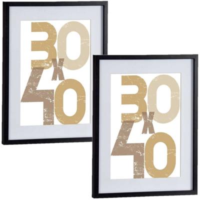 2x stuks houten fotolijst - zwart - 40 x 50 cm - fotolijstje - met passe-partout - decoratie