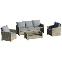 Outsunny 4-delige Luxe poly-rotan tuinmeubelset tuinset zitgroep lounge-set lounge-meubilair met bijzettafel zitkussen aluminium bruin, grijs