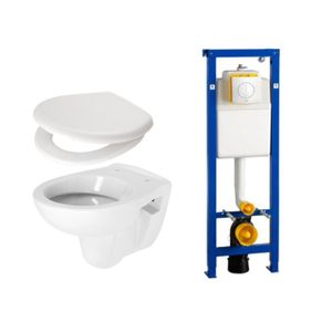 Plieger Compact toiletset toiletset compleet met inbouwreservoir, zitting en bedieningsplaat wit 0704406/0260486/sw87533/