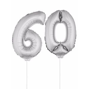 Folie ballonnen cijfer 60 zilver 41 cm   -