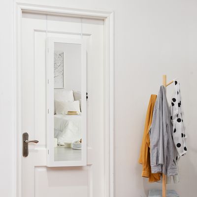 LED Juwelenkast Afsluitbare Kapspiegel Juwelenkast om aan de Muur of Deur te Hangen 37 x 8,5 x 120 cm Wit