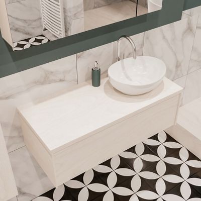 Mondiaz Lush Barco badmeubel underlayment 100 cm 1 lade mdf 1 waskom rechts 1 kraangat