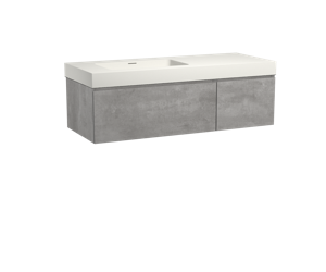 Storke Edge zwevend badmeubel 130 x 52 cm beton donkergrijs met Mata High asymmetrisch linkse wastafel in mat witte solid surface