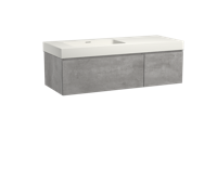 Storke Edge zwevend badmeubel 130 x 52 cm beton donkergrijs met Mata High asymmetrisch linkse wastafel in mat witte solid surface