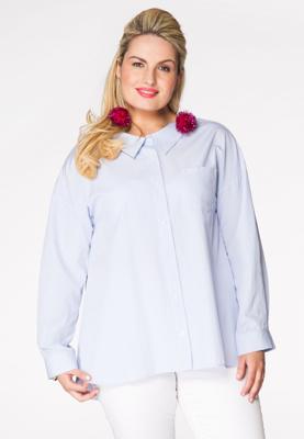 Yoek Blouse met open rug STRIPE | Blauw | Maat Plus
