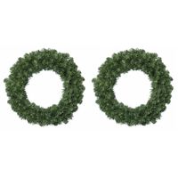 2x stuks kerstkransen/dennenkransen groen 35 cm - Kerstkransen - thumbnail