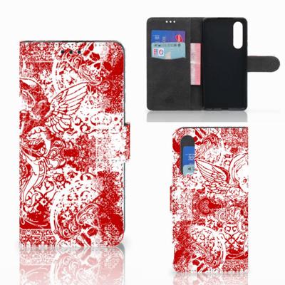 Telefoonhoesje met Naam Huawei P30 Angel Skull Rood | Portemonnee hoesje