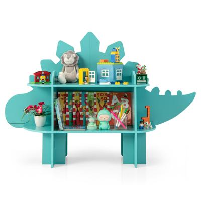 Kinderboekenkast op 2 Niveaus in de vorm van een Dinosaurus met 6 Open Vakken Kinderboekenkast met Kantelbeveiliging Groen