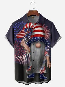 American Flag Gnome Chest Pocket Short Sleeve Casual Shirt