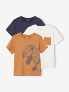 Set van 3 geassorteerde jongens-T-shirts met korte mouwen cappuccino