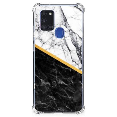 Samsung Galaxy A21s Anti-Shock Hoesje Marmer Wit Zwart - Origineel Cadeau Man Samsung Galaxy A21s Anti-Shock Hoesje Marmer Wit Zwart - Origineel Cadeau Man