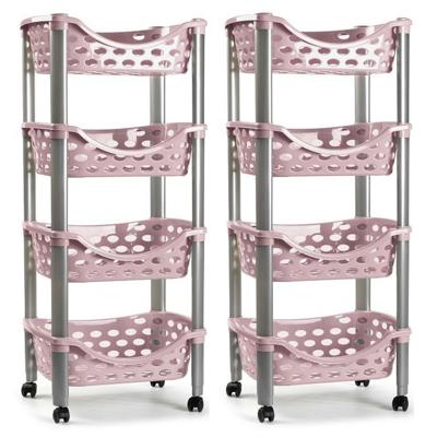 Plasticforte trolley - 2x - keukentrolley op wieltjes - 4-laags - roze - kunststof - 40 x 88 cm Plasticforte trolley - 2x - keukentrolley op wieltjes - 4-laags - roze - kunststof - 40 x 88 cm