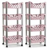 Plasticforte trolley - 2x - keukentrolley op wieltjes - 4-laags - roze - kunststof - 40 x 88 cm