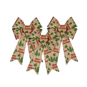 3x stuks kerstboomversieringen grote ornament strikjes/strikken creme/rood print 22 x 38 cm