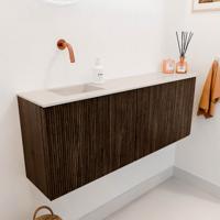 Toiletmeubel Mondiaz Joya Dlux | 111.6 cm | Meubelkleur Walnut | Faye wastafel Meli Wasbak Links | Zonder kraangat(en)