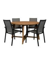 Alexander teak tuintafel 130 rond met Tampa stapelbare tuinstoel