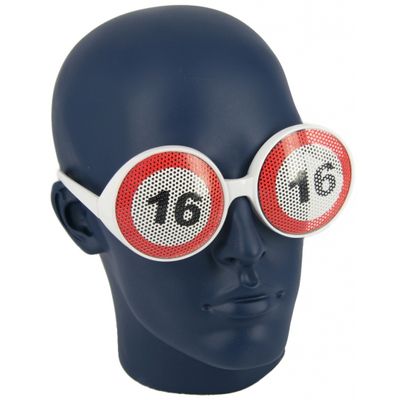 Verjaardagbril met 16 verkeersbord