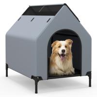 91 cm Verhoogde Hondenkennel voor Kleine Rassen Groot Huisdierhuis met Geventileerde Ramen en Afneembare Hoes Grijs