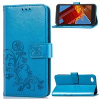 Lucky klaver geperst bloemen patroon lederen case voor Xiaomi Redmi gaan met houder & card slots & portemonnee & hand strap (blauw)