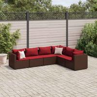 6-delige Loungeset met kussens poly rattan bruin