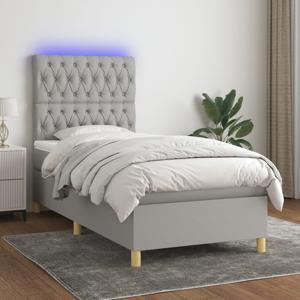 Boxspring met matras en LED stof lichtgrijs 100x200 cm SKU: V3135653