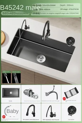 Luxe Waterval Keukenspoelbak - Zwart RVS | Enkelbak | Onderbouw | Inclusief Kraan & Zeepdispenser
