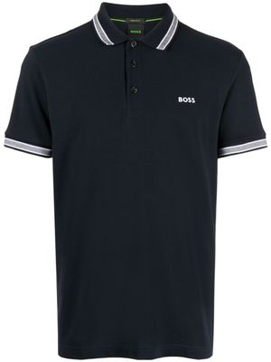 BOSS polo en coton à bords rayés - Bleu