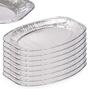 Aluminium BBQ/verjaardag/hapjes serveerschalen - zilver - 8x stuks - 35 x 24 cm - wegwerp