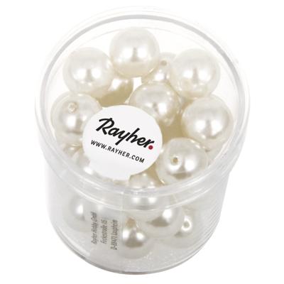 Rayher hobby glaskralen parels - wit / parelmoer - 35x stuks - 10 mm - DIY sieraden maken