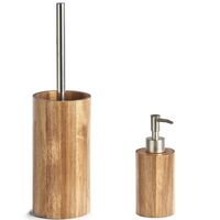 Toiletborstel houder met zeeppompje van acacia hout - Badkameraccessoireset - thumbnail