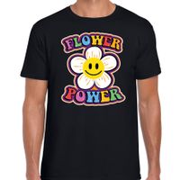 Jaren 60 Flower Power verkleed shirt zwart met emoticon bloem heren - thumbnail