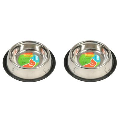 Honden voederbak/drinkbak - 2x stuks - 500 ml - RVS met relief - 21 cm - voerbak