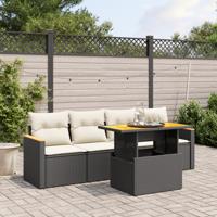 5-delige Loungeset met kussens poly rattan zwart