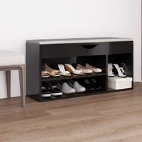 VidaXL Schoenenbank met kussen 104x30x49 cm hout hoogglans zwart