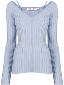 Proenza Schouler White Label haut en maille nervurée à col v - Bleu