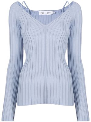 Proenza Schouler White Label haut en maille nervurée à col v - Bleu