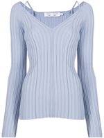 Proenza Schouler White Label haut en maille nervurée à col v - Bleu Proenza Schouler White Label haut en maille nervurée à col v - Bleu