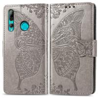 Butterfly Love bloemen reliëf horizontale Flip lederen case voor Huawei Y9 Prime (2019) met houder & kaartsleuven & portemonnee & Lanyard (grijs)