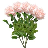 Kunstbloem roos Marleen - 5x - licht roze - 63 cm - decoratie bloemen