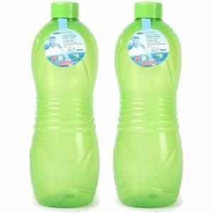 Plasticforte Drinkfles/waterfles/bidon - 2x - 1000 ml - transparant/groen - kunststof