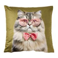 Kussen kat - groen - 45x45 cm