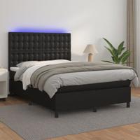 Boxspring met matras en LED kunstleer zwart 140x200 cm
