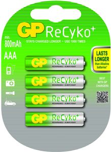 GP ReCyko+ NiMH Ready to use AAA batterijen 800mAh, 4 stuks in blister