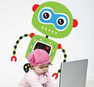 Sticker kinderen groene robot