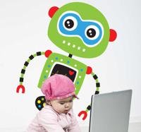 Sticker kinderen groene robot - thumbnail
