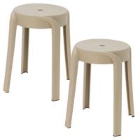 Bijzet krukje/zit krukje Astora - 2x - kunststof - beige - D34 x H45 cm - stoelen