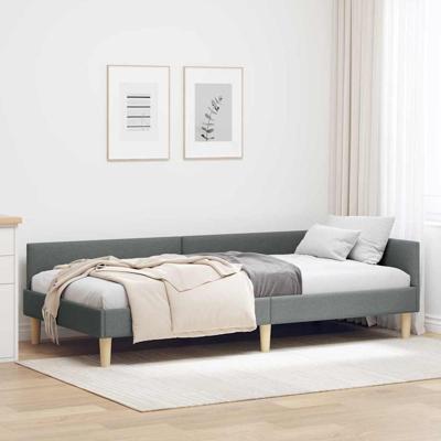 Hoek Bed Frame Donkergrijs 90 x 200 cm Stof en Geengineerd Hout