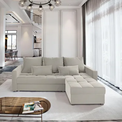 2dekans Hoekbank Kos Beige - Universeel - Slaapbank met opbergruimte [Niet in originele verpakking - Kans op schade]