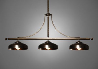 Grote nostalgische hanglamp Rhodos antiek messing 3 kappen